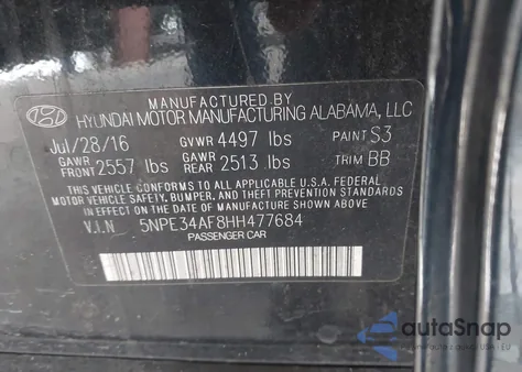 2017 Hyundai Sonata Limited from USA, damaged, VIN 5NPE34AF8HH477684
